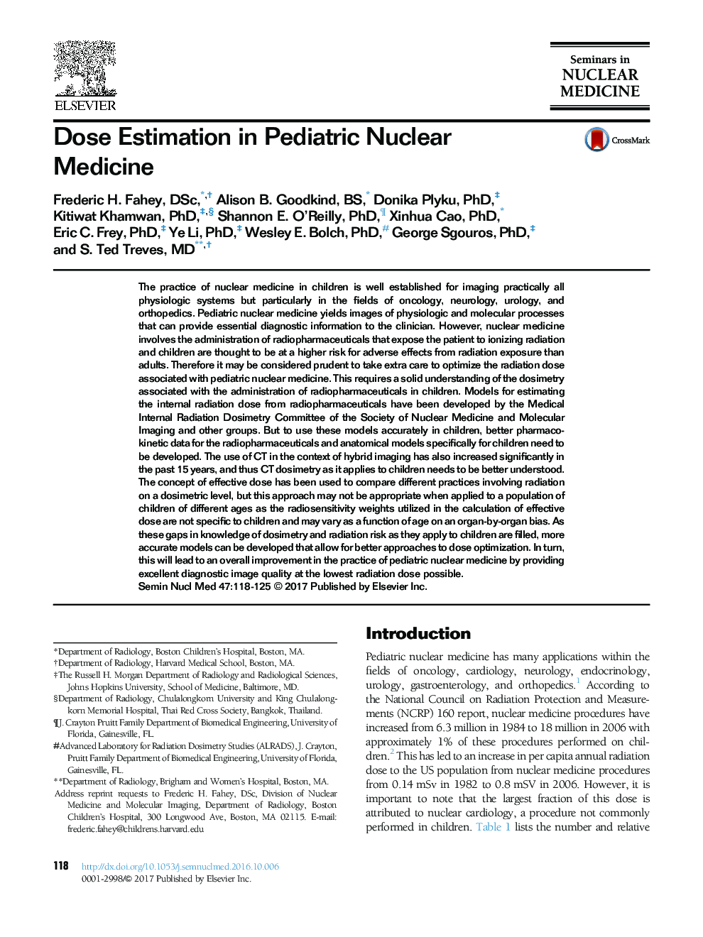 Dose Estimation in Pediatric Nuclear Medicine