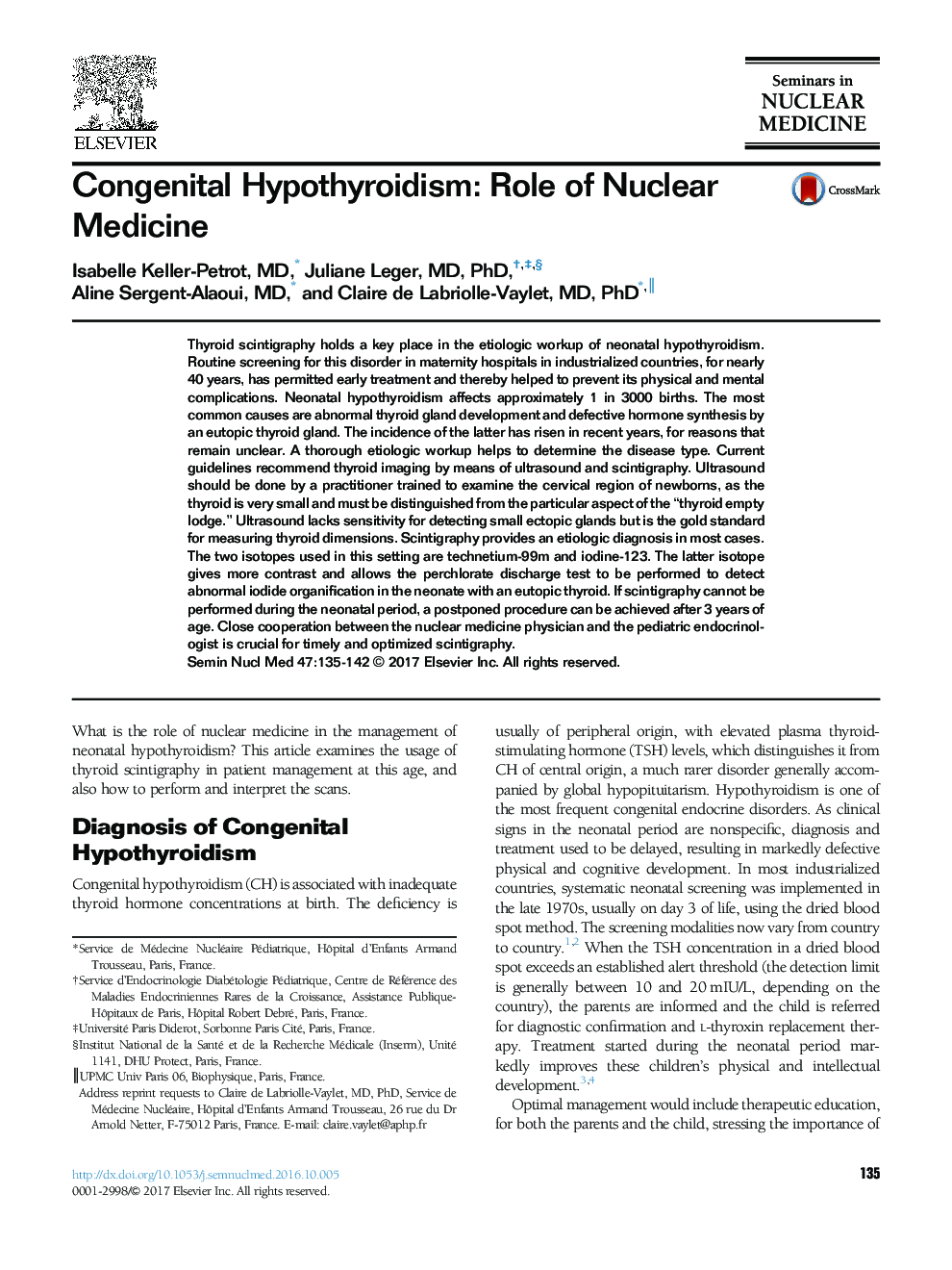 Congenital Hypothyroidism: Role of Nuclear Medicine