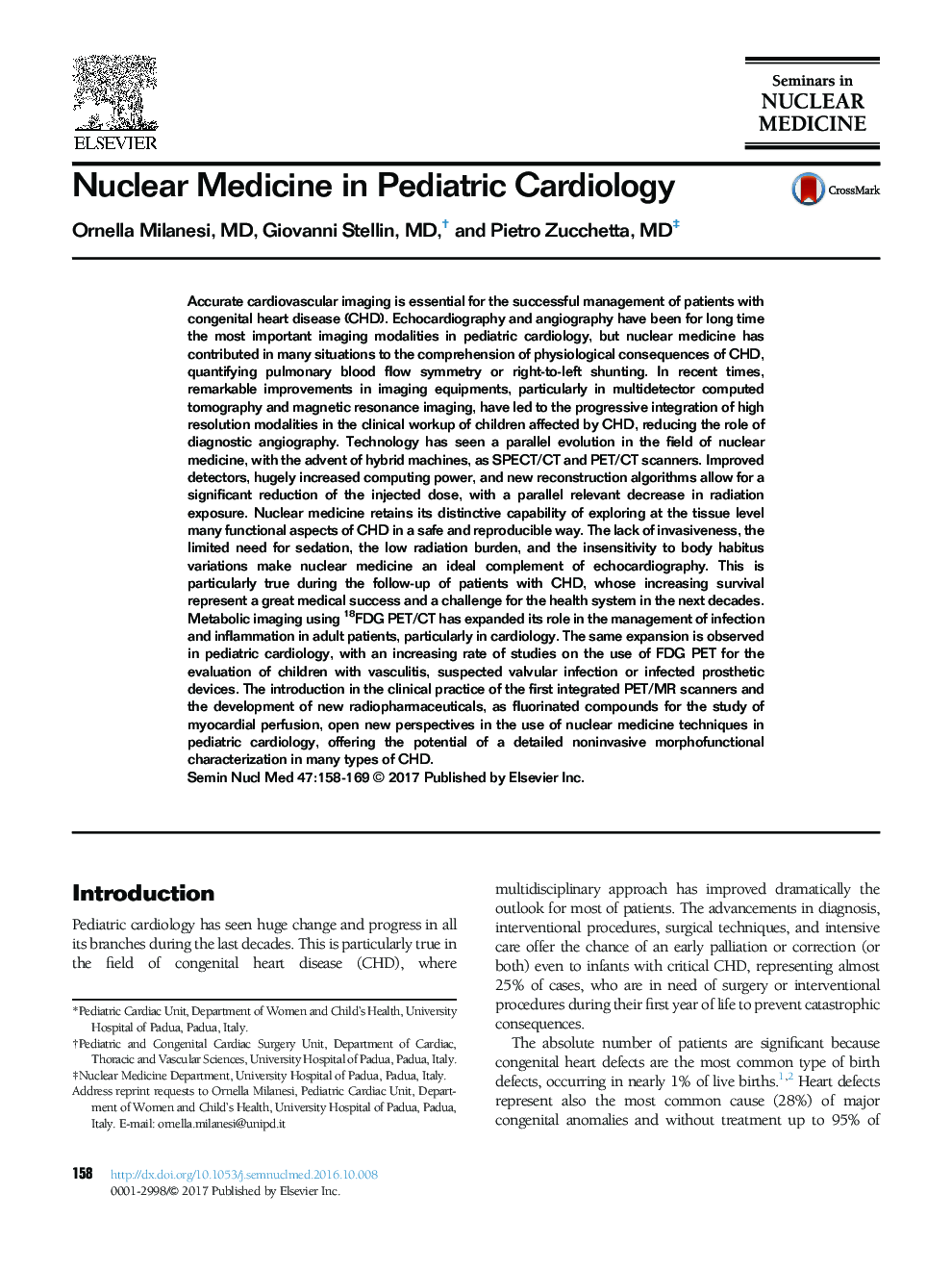 Nuclear Medicine in Pediatric Cardiology