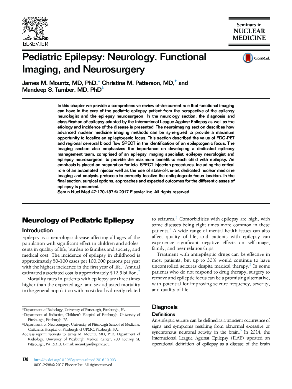 Pediatric Epilepsy: Neurology, Functional Imaging, and Neurosurgery