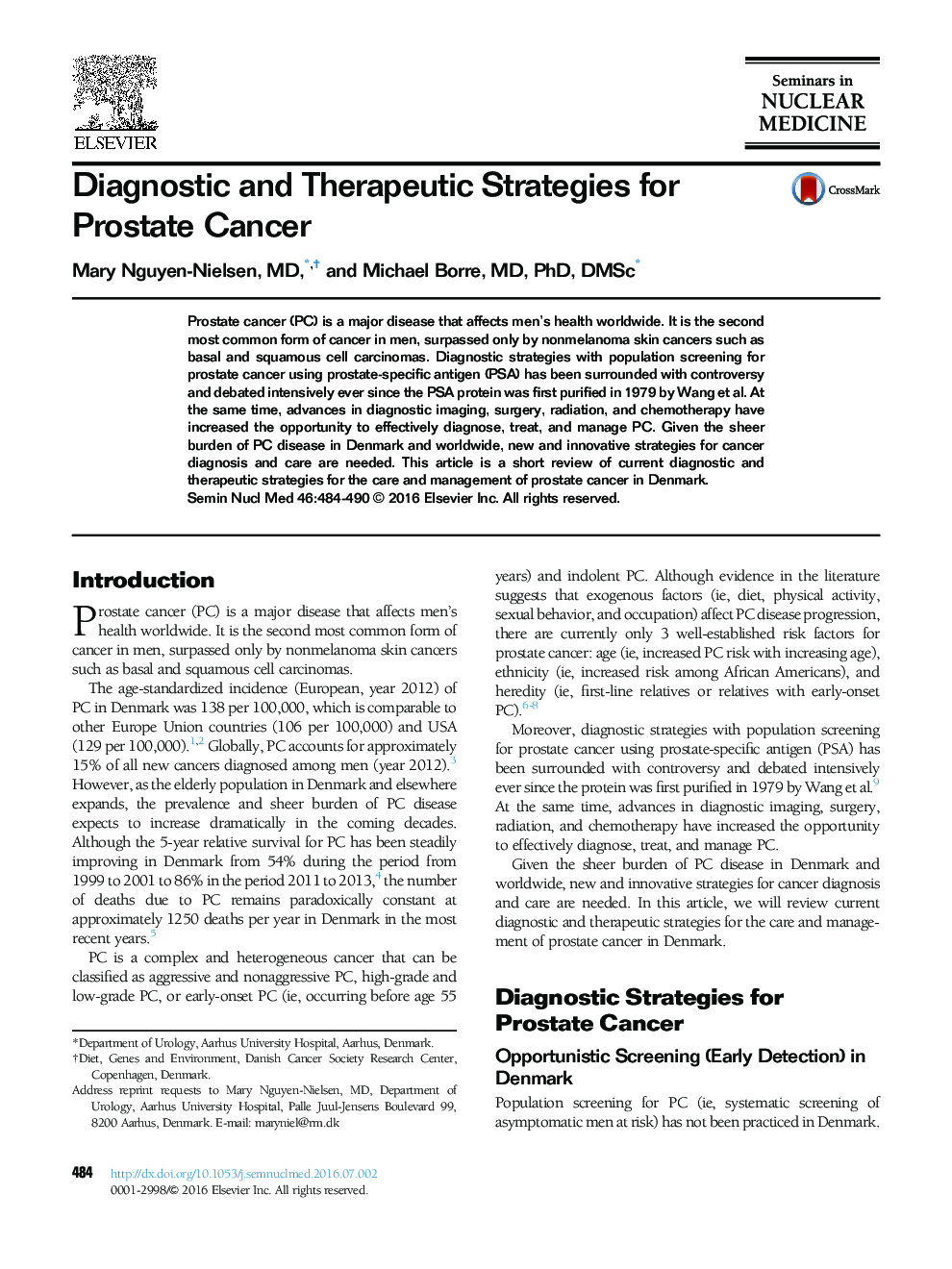 Diagnostic and Therapeutic Strategies for Prostate Cancer