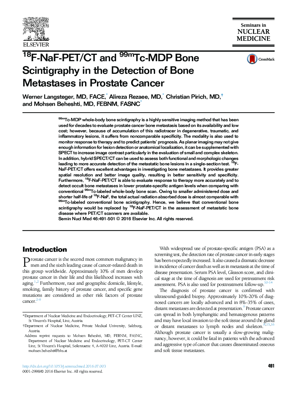 18F-NaF-PET/CT and 99mTc-MDP Bone Scintigraphy in the Detection of Bone Metastases in Prostate Cancer