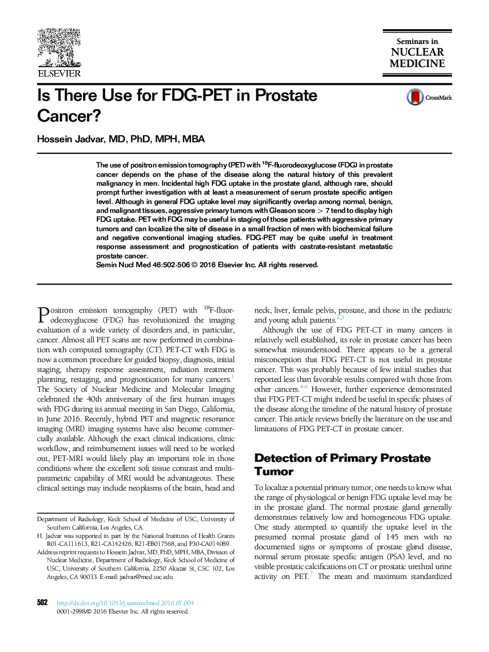 Is There Use for FDG-PET in Prostate Cancer?