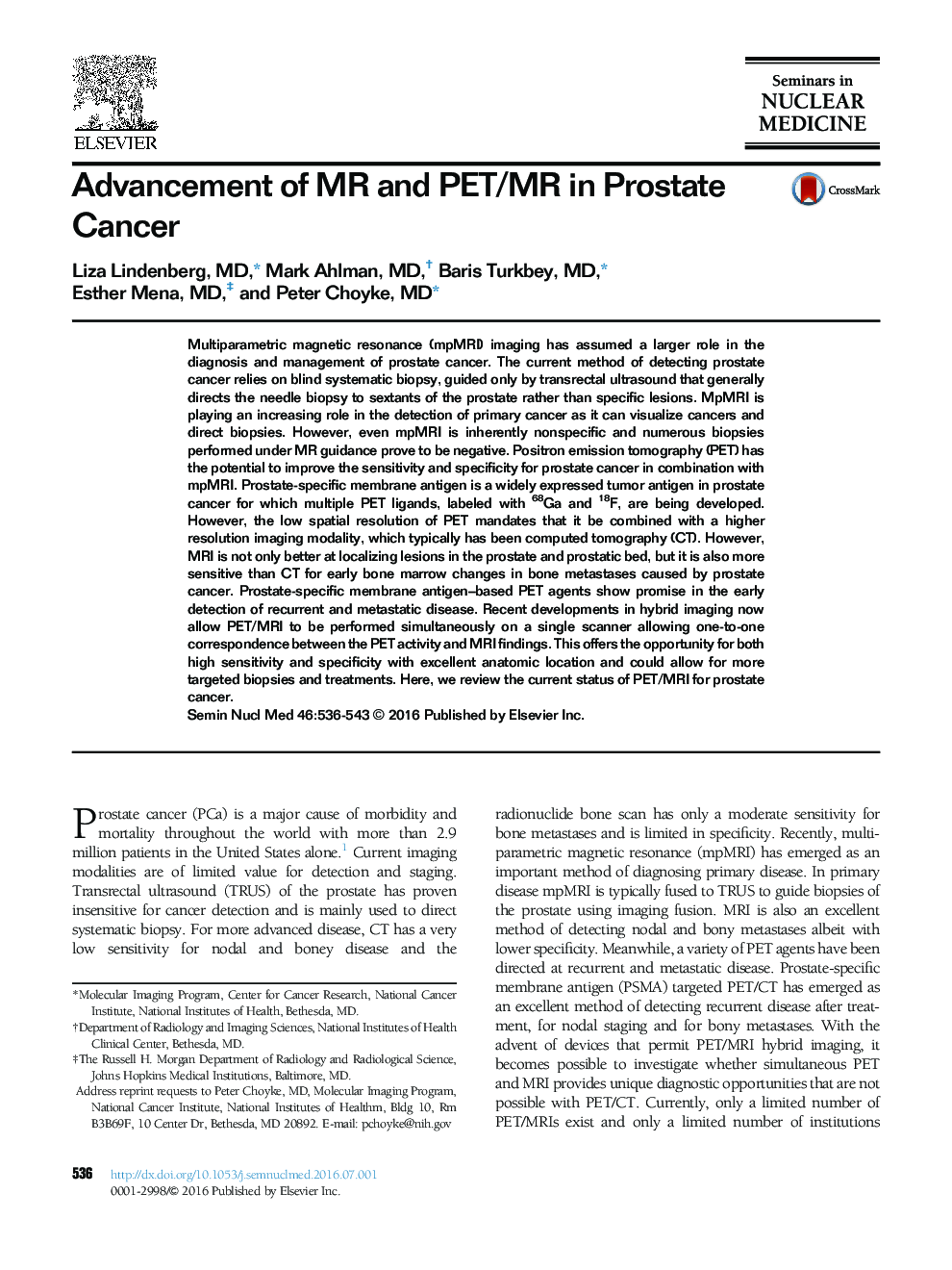 Advancement of MR and PET/MR in Prostate Cancer