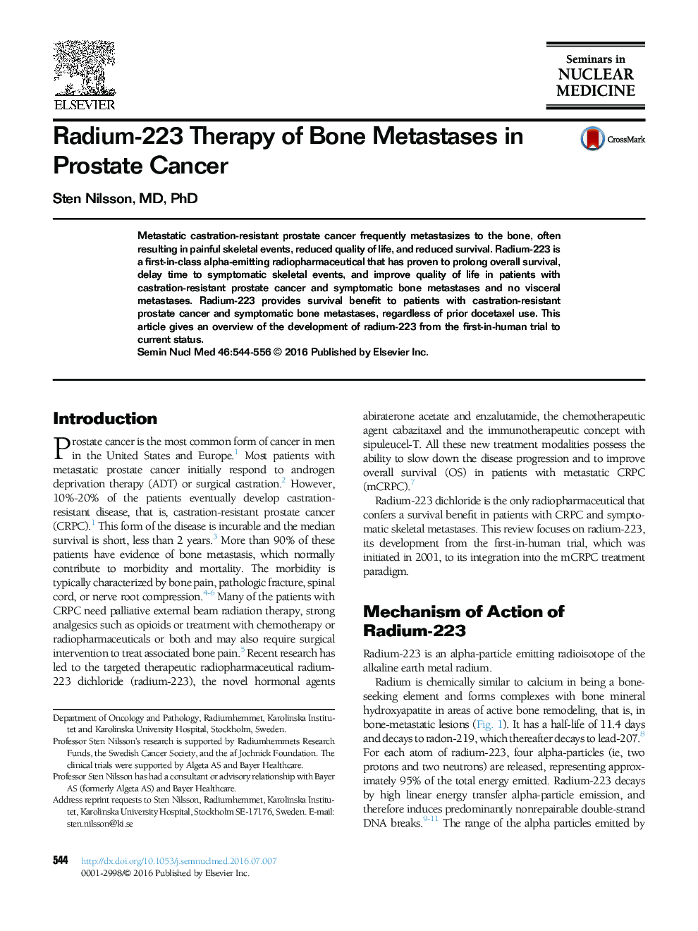 Radium-223 Therapy of Bone Metastases in Prostate Cancer