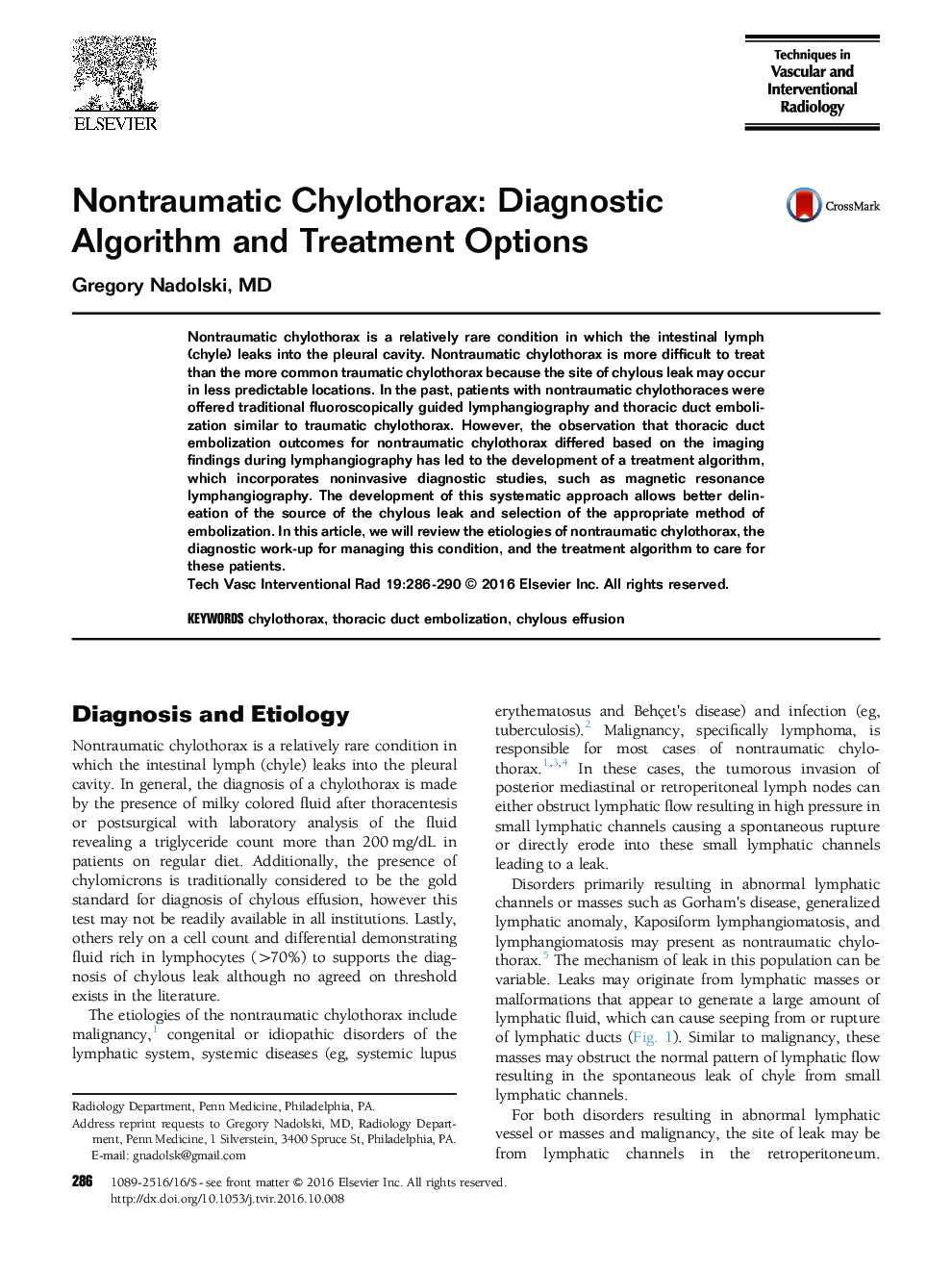 Nontraumatic Chylothorax: Diagnostic Algorithm and Treatment Options