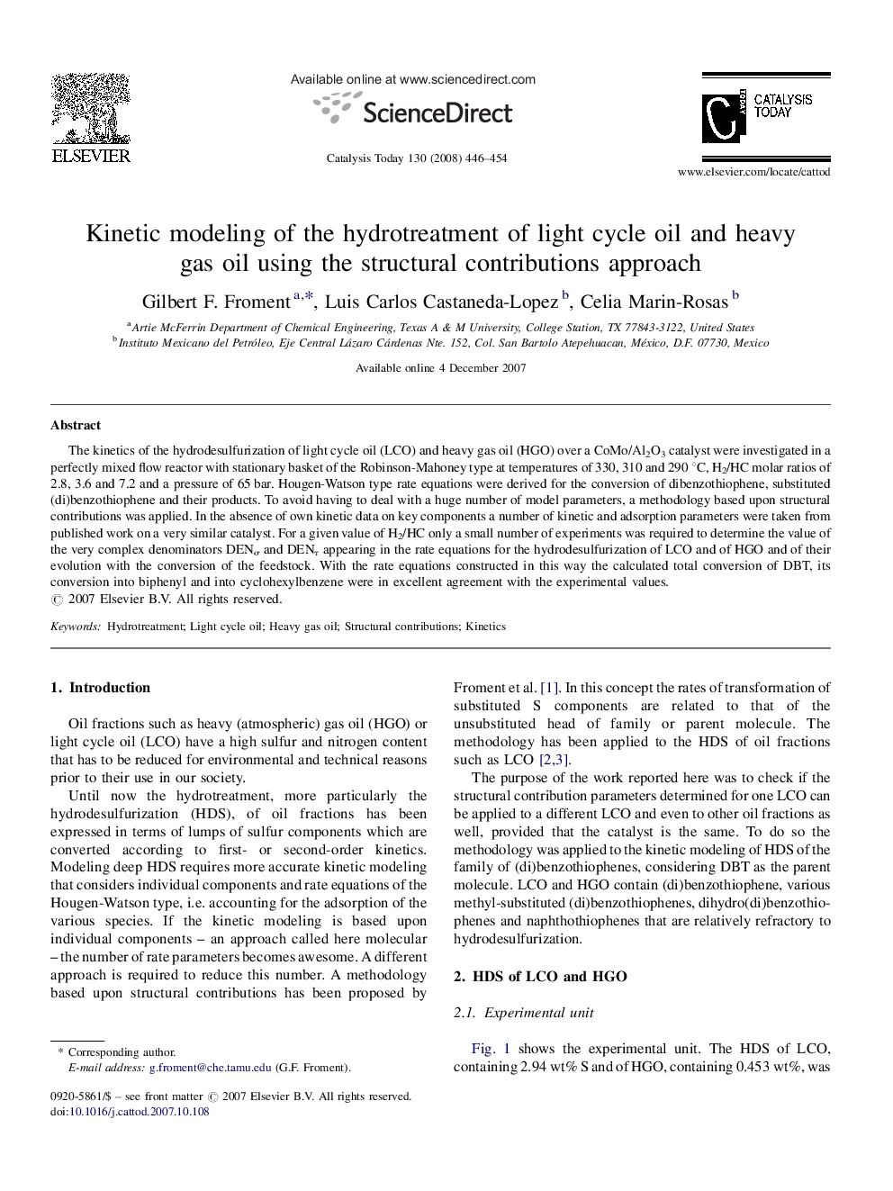 Kinetic modeling of the hydrotreatment of light cycle oil and heavy gas oil using the structural contributions approach