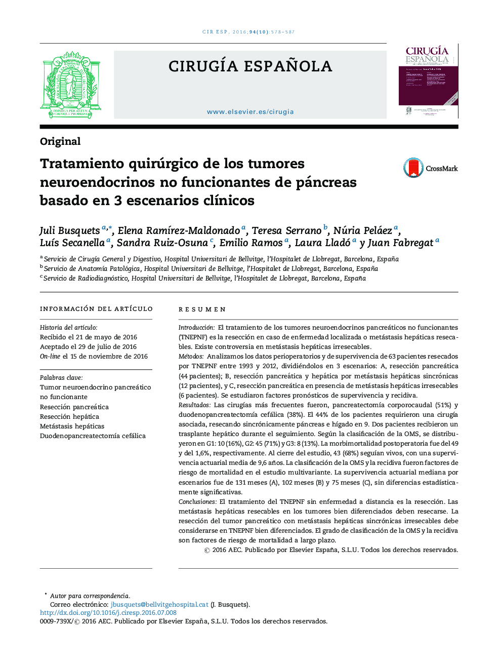 Tratamiento quirúrgico de los tumores neuroendocrinos no funcionantes de páncreas basado en 3 escenarios clÃ­nicos