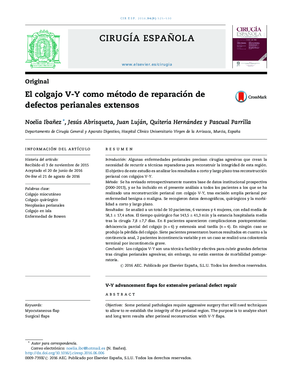 El colgajo V-Y como método de reparación de defectos perianales extensos