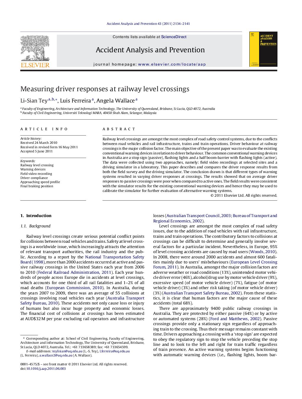 عکس صفحه اول مقاله: Measuring driver responses at railway level crossings Measuring driver responses at railway level crossings