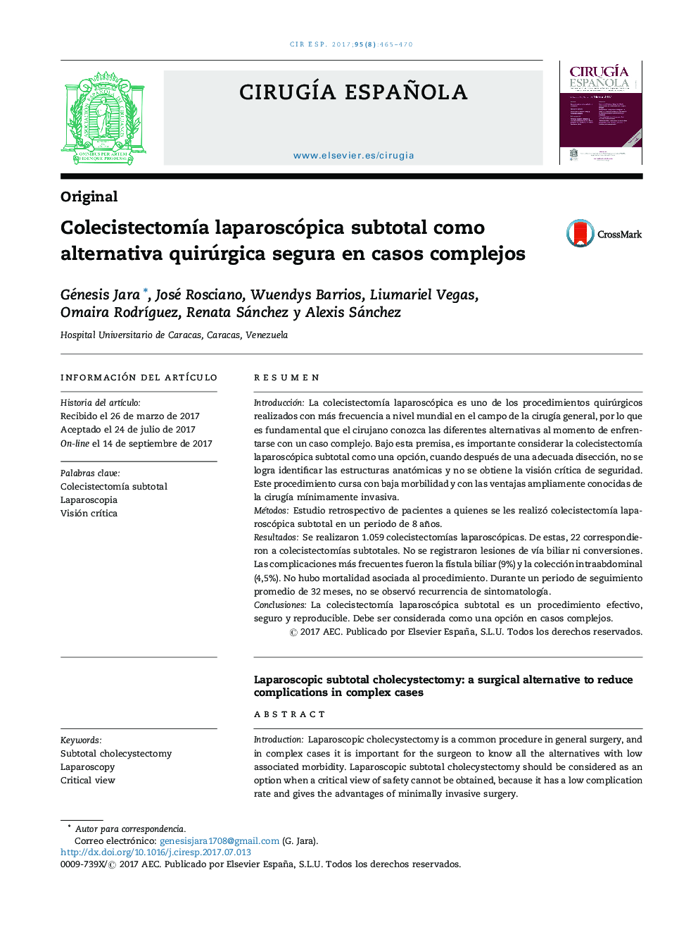 ColecistectomÃ­a laparoscópica subtotal como alternativa quirúrgica segura en casos complejos