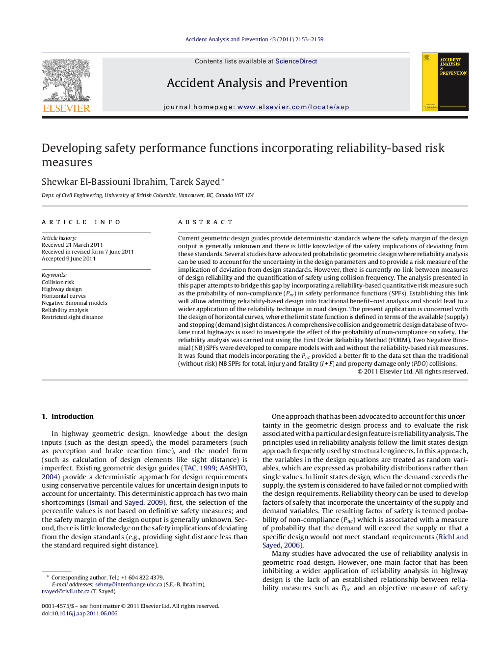 Developing safety performance functions incorporating reliability-based risk measures