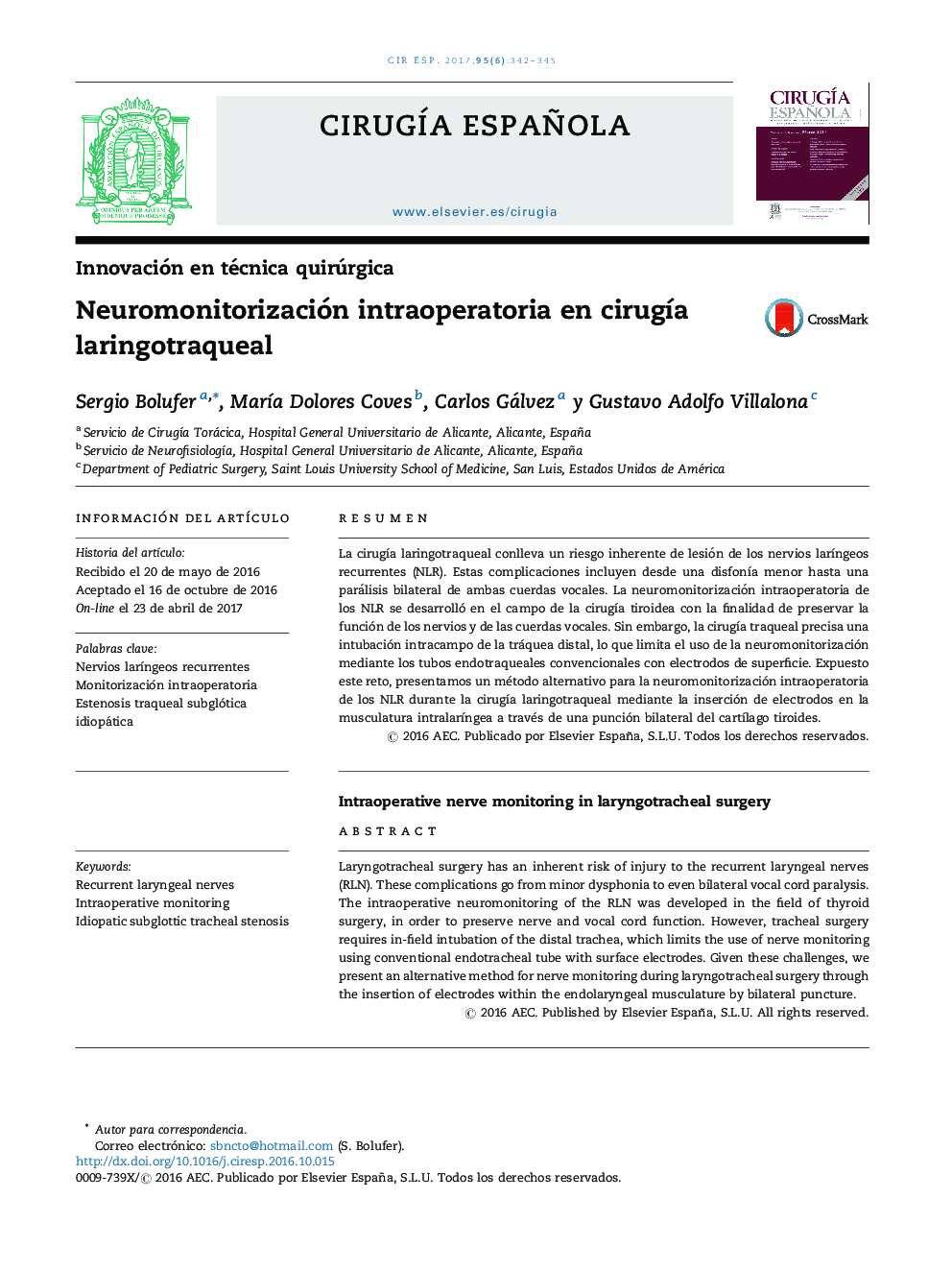 Neuromonitorización intraoperatoria en cirugÃ­a laringotraqueal