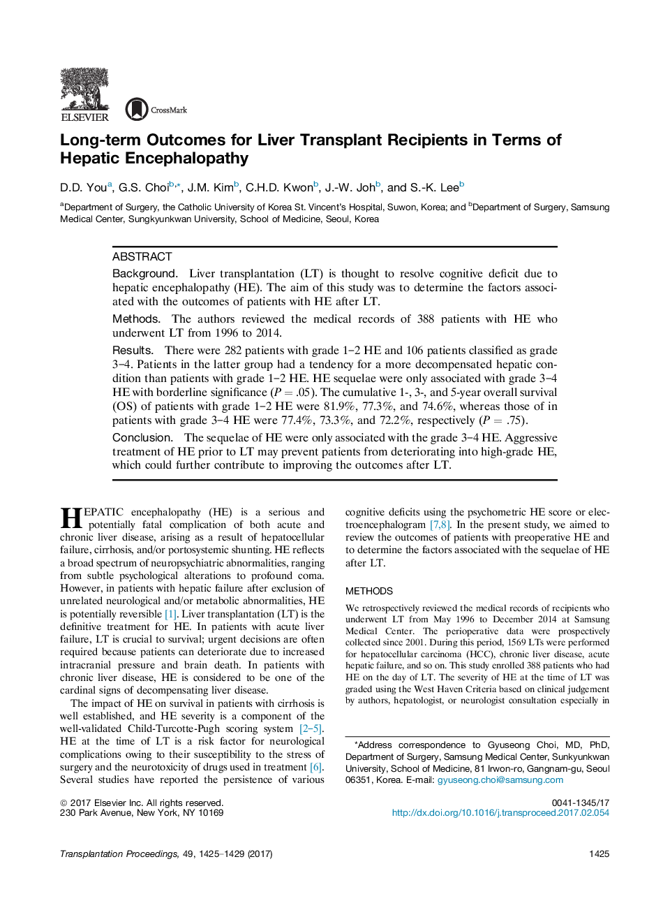 Advances in TransplantationLiver transplantationLong-term Outcomes for Liver Transplant Recipients in Terms of Hepatic Encephalopathy