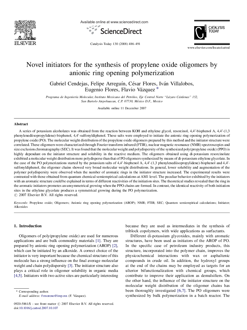 Novel initiators for the synthesis of propylene oxide oligomers by anionic ring opening polymerization