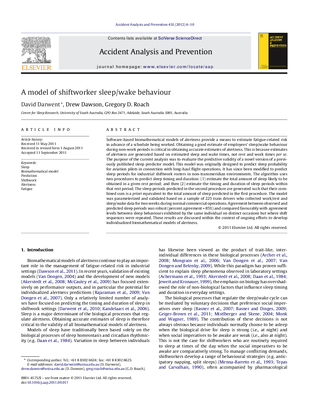 A model of shiftworker sleep/wake behaviour