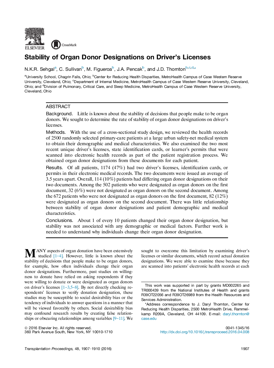 Horizons in TransplantationOrgan donationStability of Organ Donor Designations on Driver's Licenses