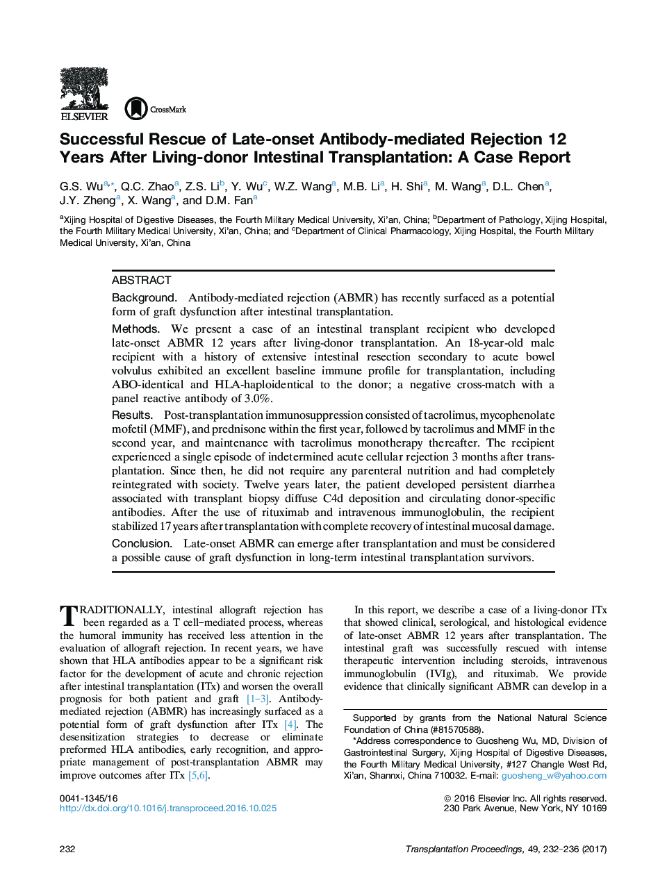 Original: Works: Case reportsOther topicsSuccessful Rescue of Late-onset Antibody-mediated Rejection 12 Years After Living-donor Intestinal Transplantation: A Case Report