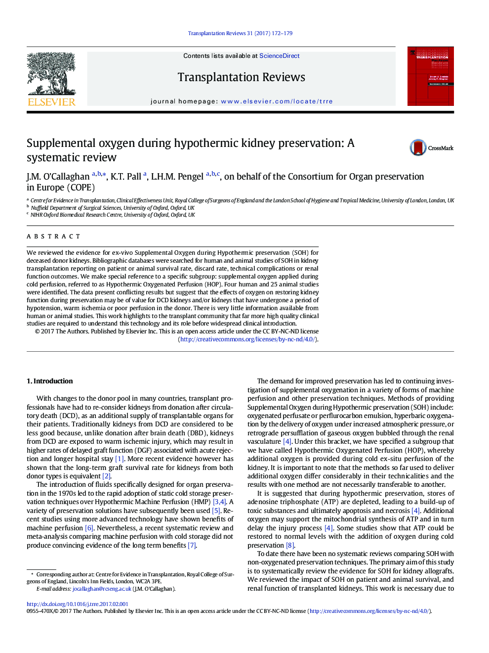 Supplemental oxygen during hypothermic kidney preservation: A systematic review