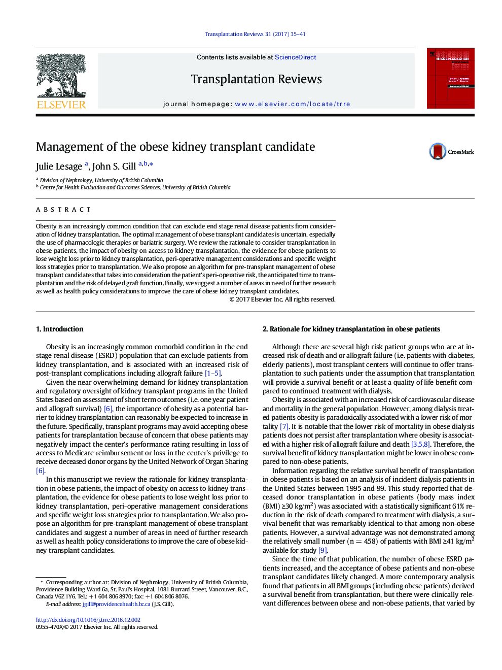 Management of the obese kidney transplant candidate