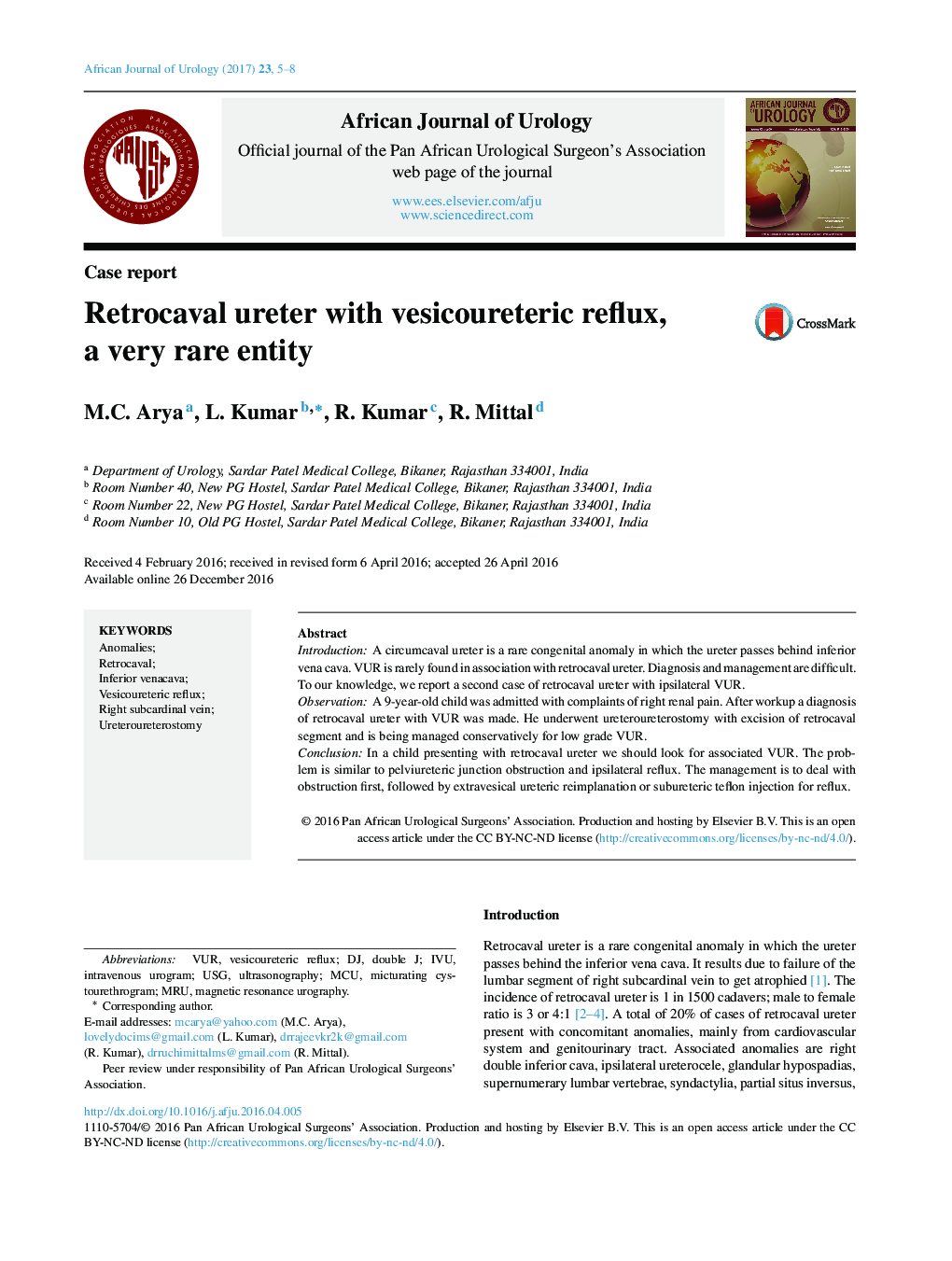 Case reportRetrocaval ureter with vesicoureteric reflux, a very rare entity