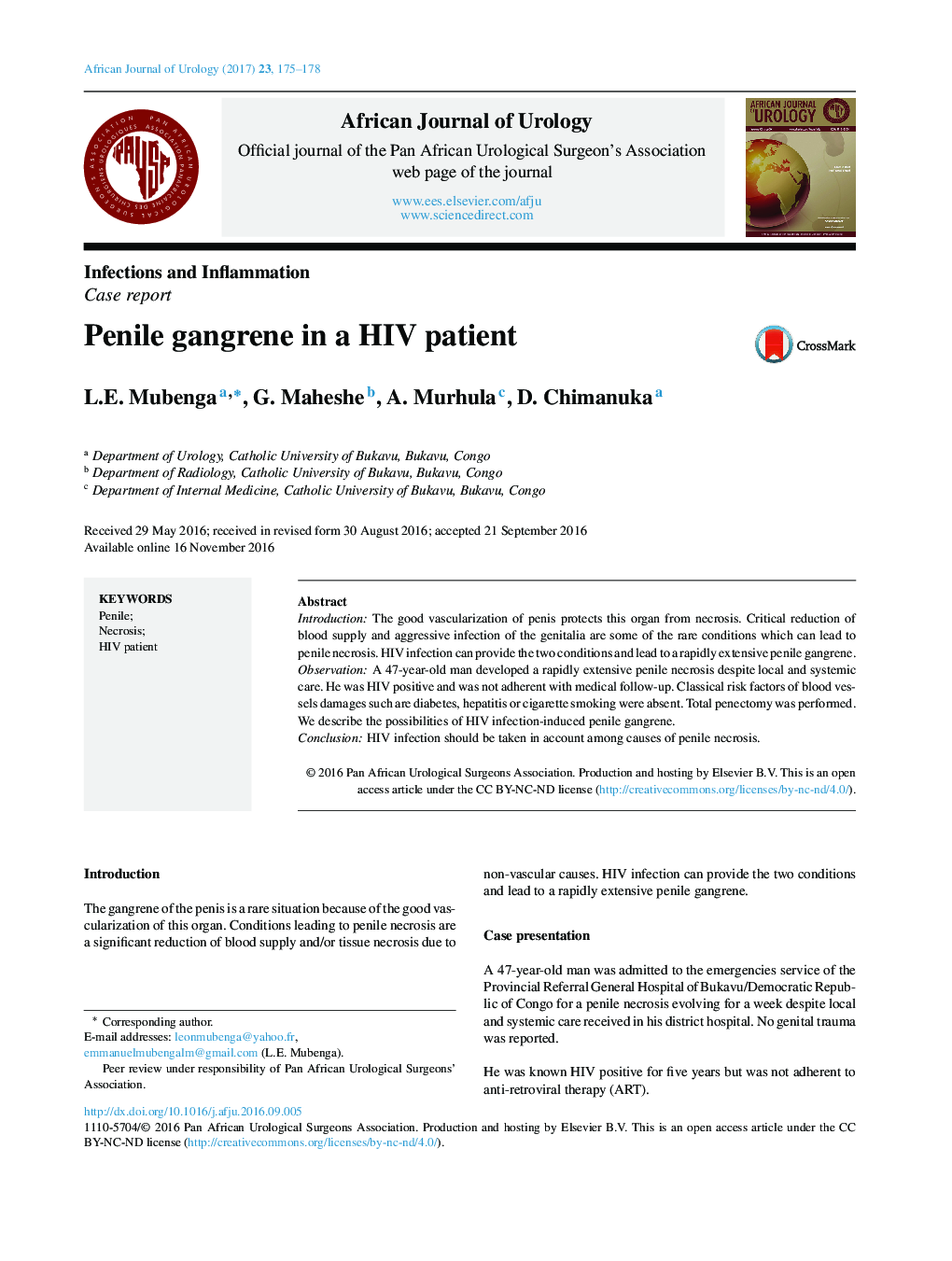 Infections and InflammationCase reportPenile gangrene in a HIV patient