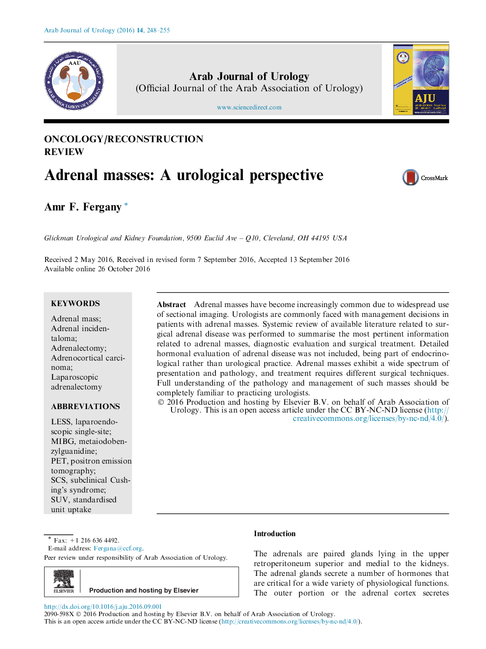 ReviewAdrenal masses: A urological perspective