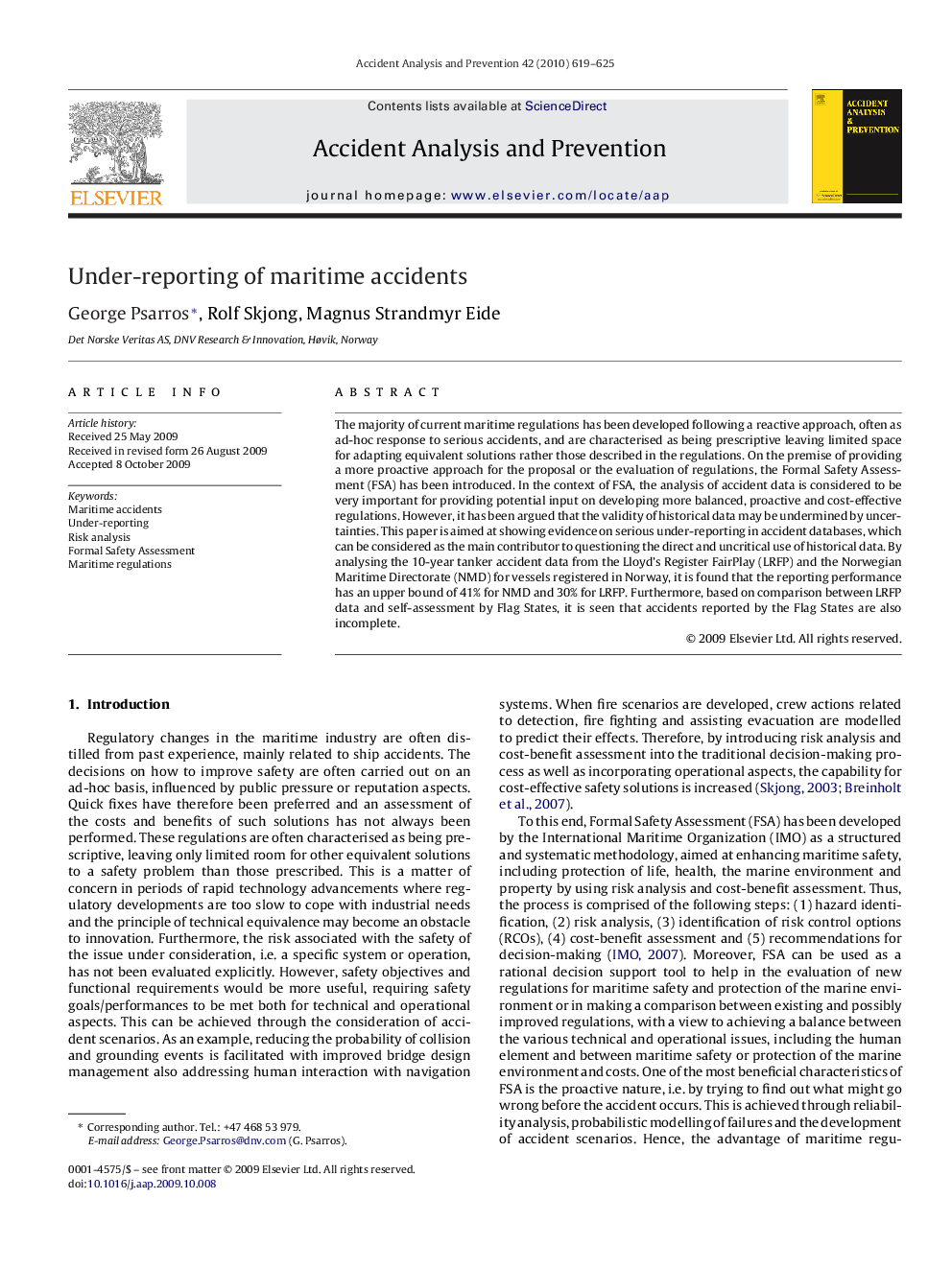 Under-reporting of maritime accidents