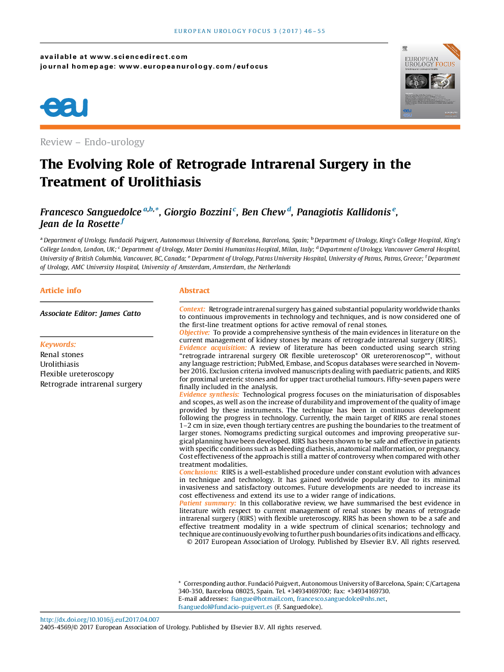 The Evolving Role of Retrograde Intrarenal Surgery in the Treatment of Urolithiasis