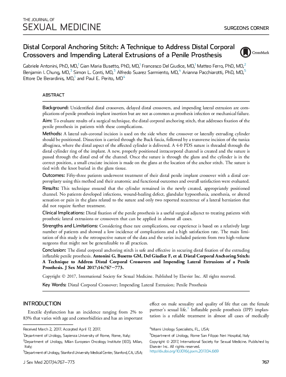 Distal Corporal Anchoring Stitch: A Technique to Address Distal Corporal Crossovers and Impending Lateral Extrusions of a Penile Prosthesis