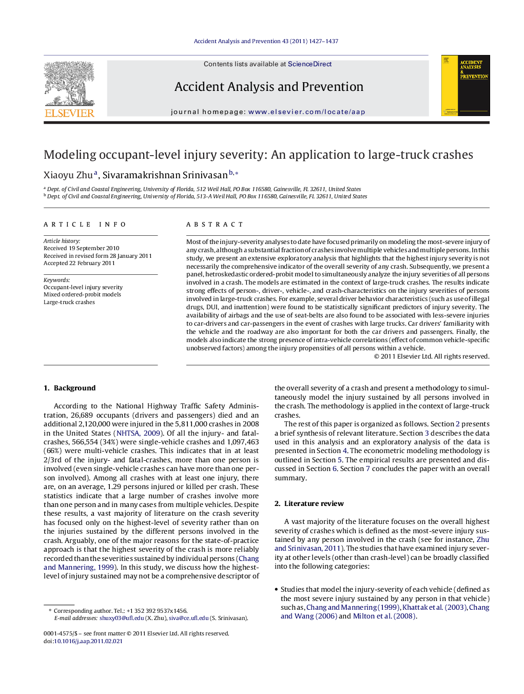 Modeling occupant-level injury severity: An application to large-truck crashes