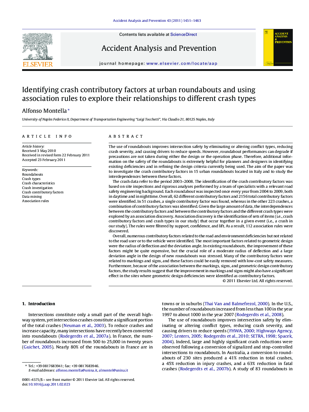 Identifying crash contributory factors at urban roundabouts and using association rules to explore their relationships to different crash types