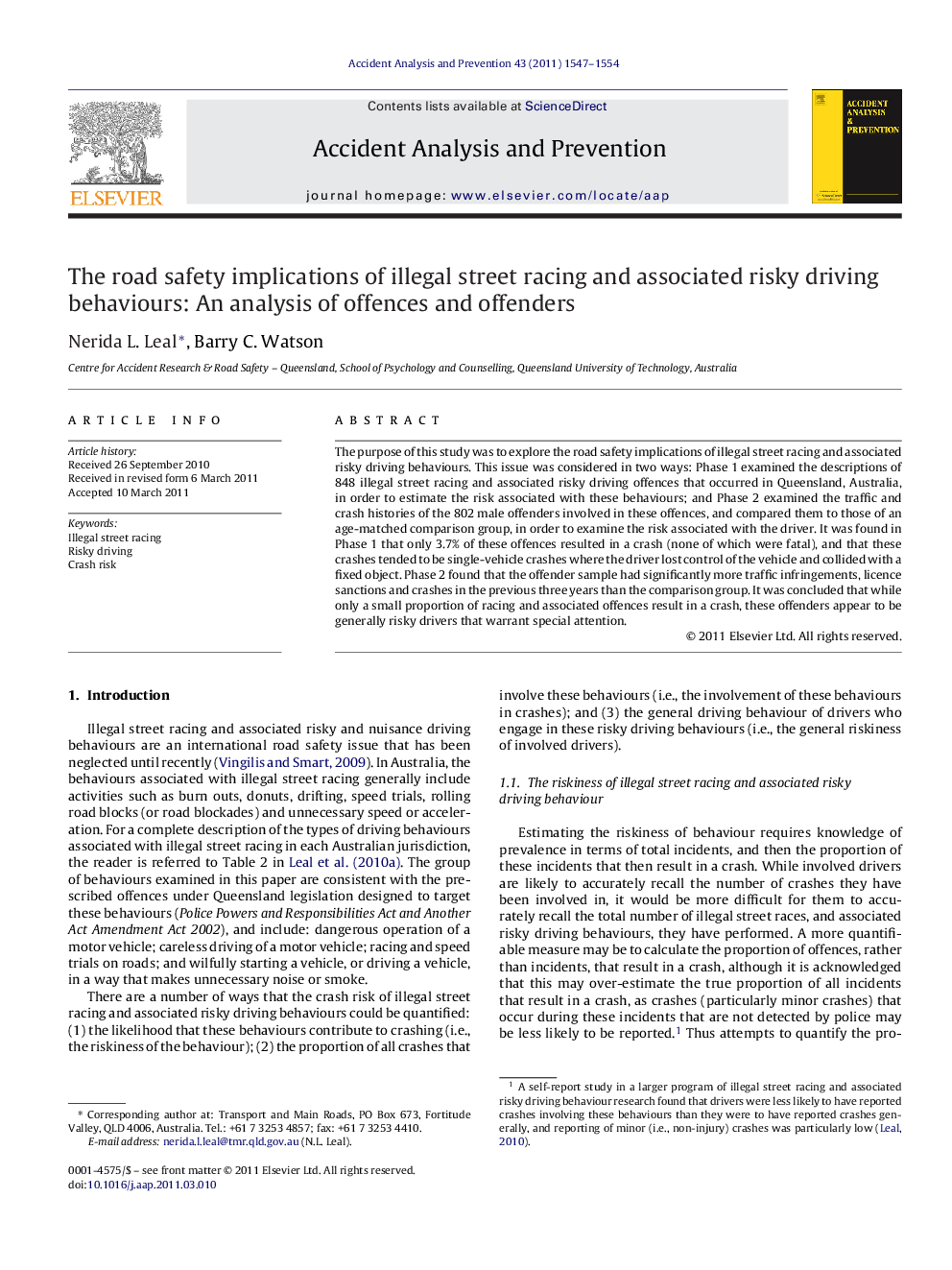 The road safety implications of illegal street racing and associated risky driving behaviours: An analysis of offences and offenders