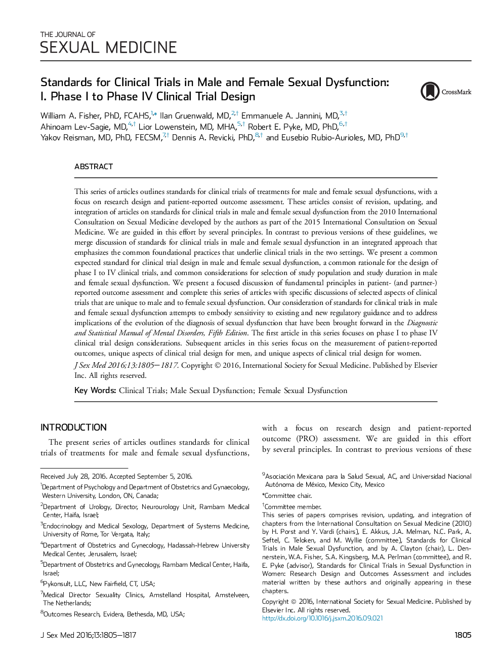 Standards for Clinical Trials in Male and Female Sexual Dysfunction: I.Â Phase I to Phase IV Clinical Trial Design