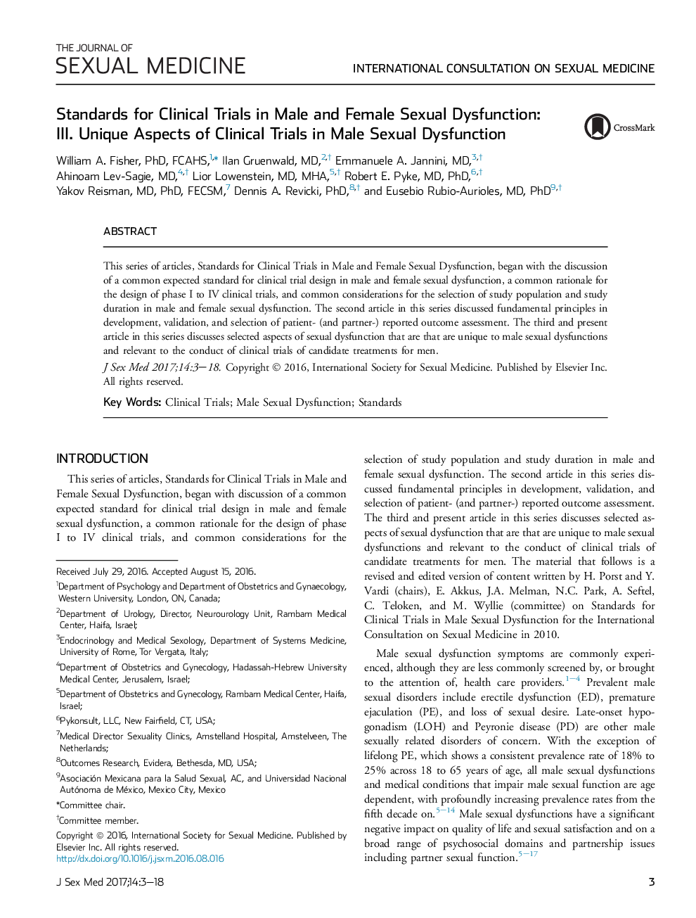 Standards for Clinical Trials in Male and Female Sexual Dysfunction: III.Â Unique Aspects of Clinical Trials in Male Sexual Dysfunction