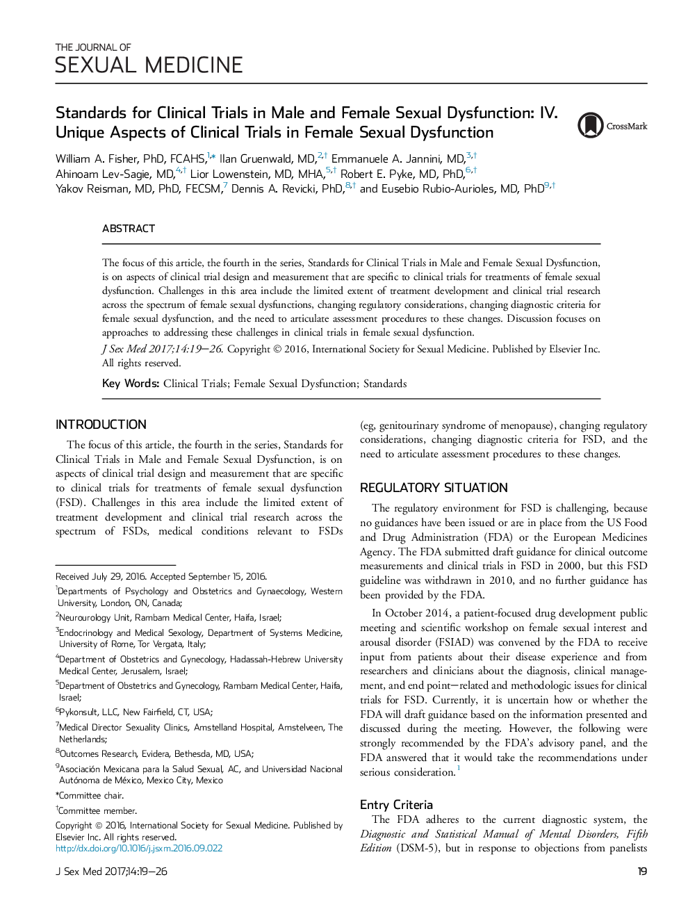 Standards for Clinical Trials in Male and Female Sexual Dysfunction: IV. Unique Aspects of Clinical Trials in Female Sexual Dysfunction