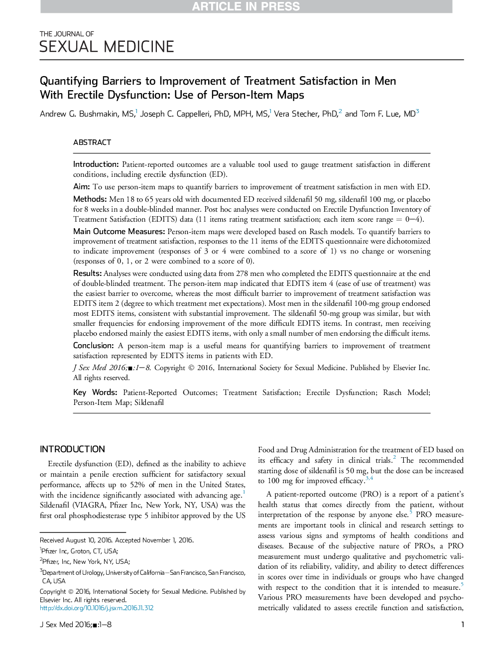 Quantifying Barriers to Improvement of Treatment Satisfaction in Men With Erectile Dysfunction: Use of Person-Item Maps