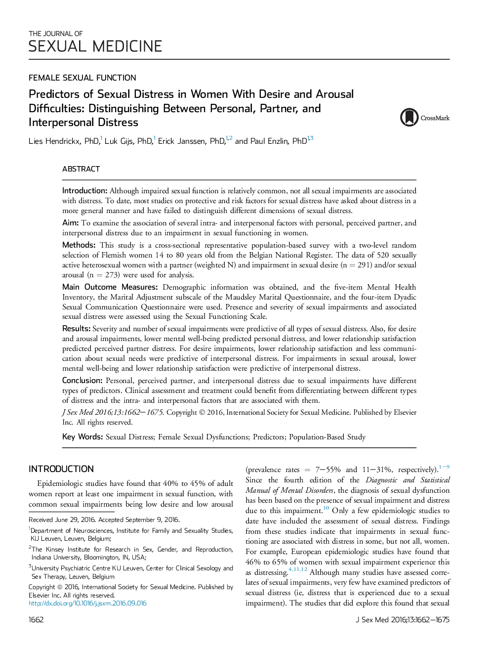 Predictors of Sexual Distress in Women With Desire and Arousal Difficulties: Distinguishing Between Personal, Partner, and Interpersonal Distress