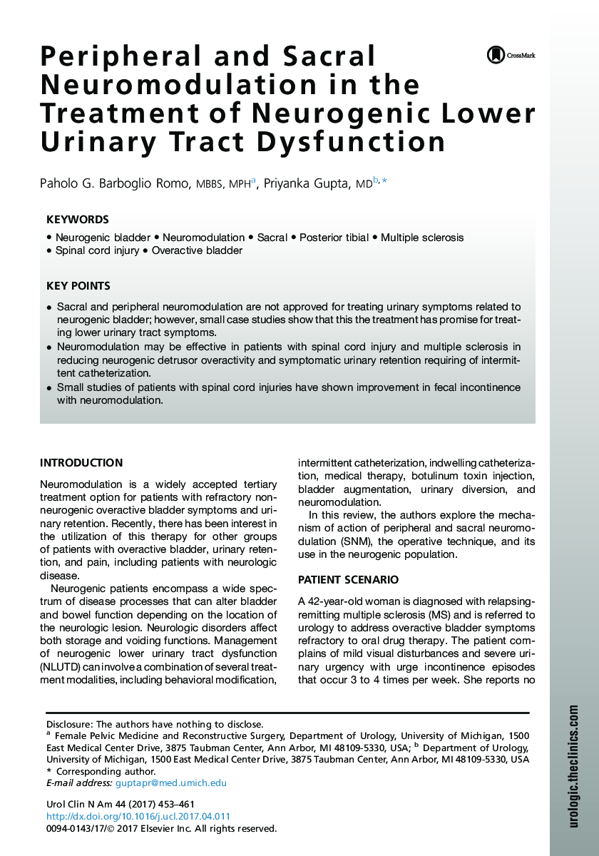 Peripheral and Sacral Neuromodulation in the Treatment of Neurogenic Lower Urinary Tract Dysfunction