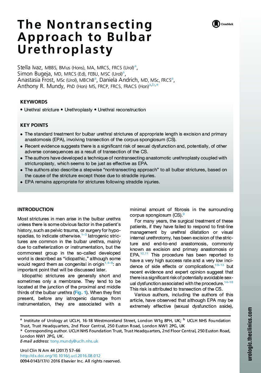 The Nontransecting Approach to Bulbar Urethroplasty