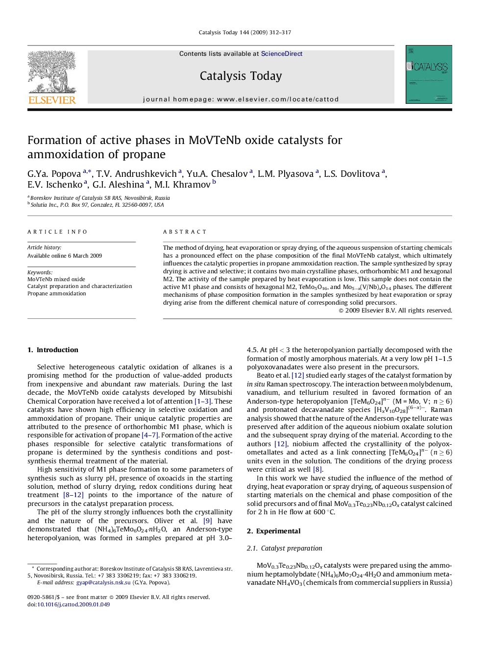 Formation of active phases in MoVTeNb oxide catalysts for ammoxidation of propane