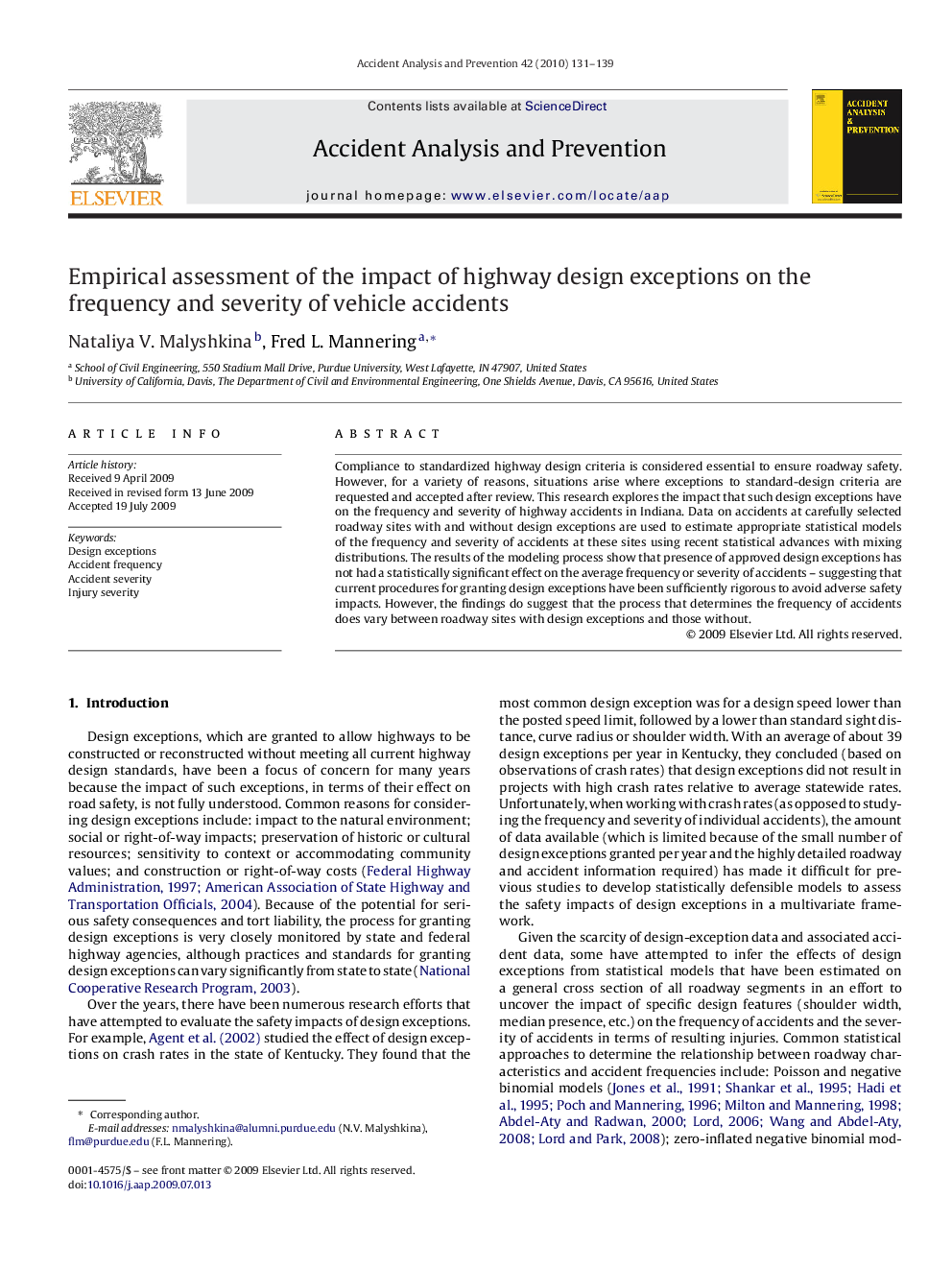 Empirical assessment of the impact of highway design exceptions on the frequency and severity of vehicle accidents