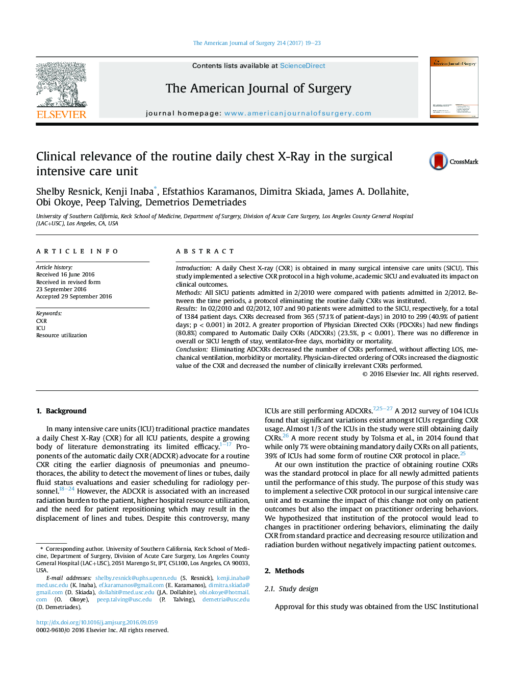 Clinical relevance of the routine daily chest X-Ray in the surgical intensive care unit