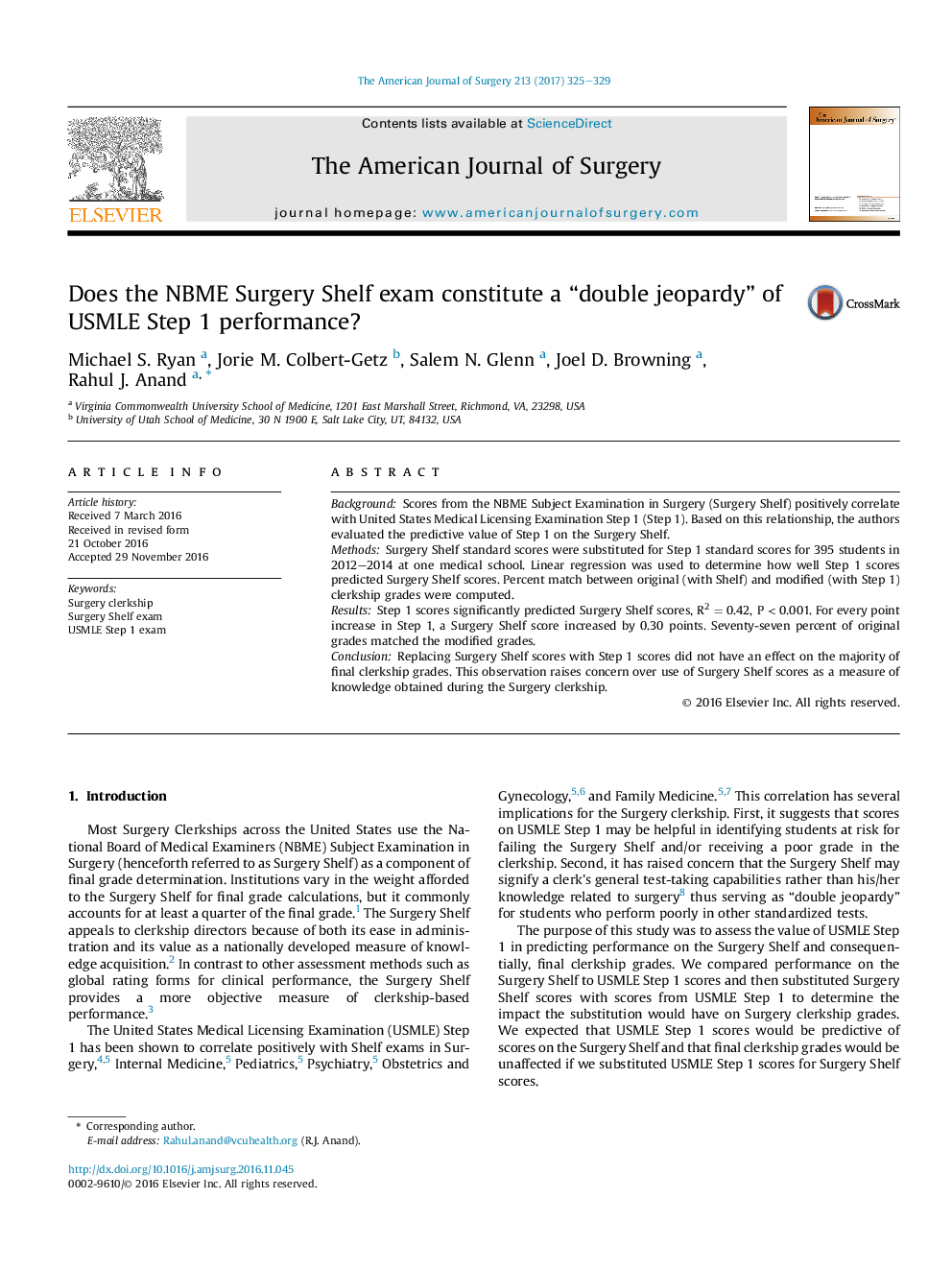 Does the NBME Surgery Shelf exam constitute a “double jeopardy” of USMLE Step 1 performance?