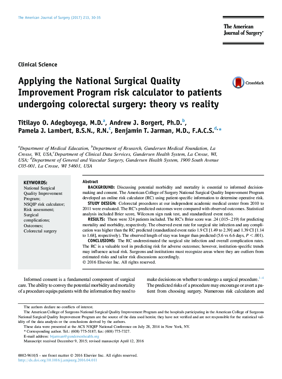 علوم بالینی با استفاده از برنامه ریسک برنامه بهبود کیفیت جراحی در بیماران تحت جراحی کولورکتال: تئوری و واقعیت 