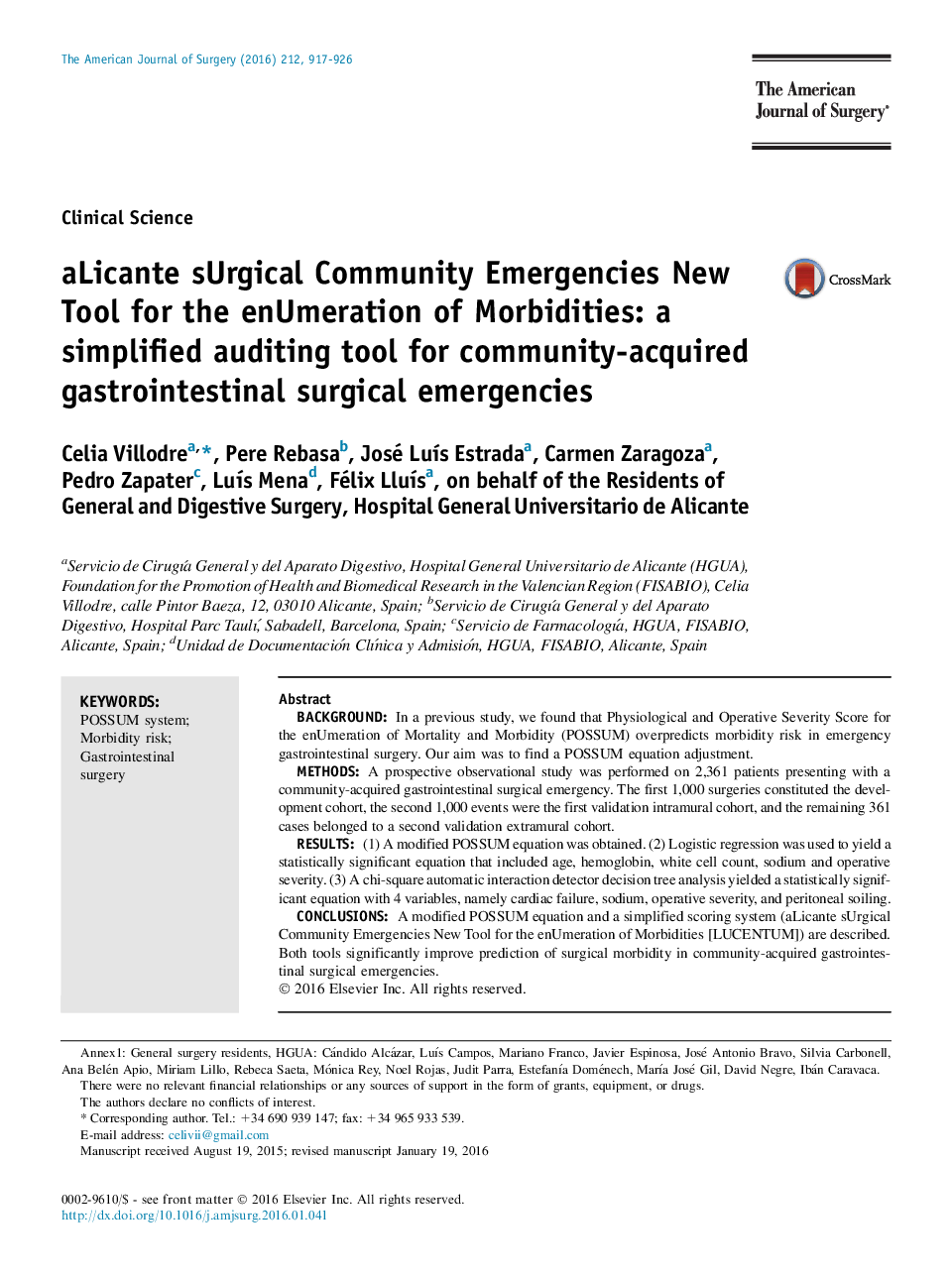 Clinical ScienceaLicante sUrgical Community Emergencies New Tool for the enUmeration of Morbidities: a simplified auditing tool for community-acquired gastrointestinal surgical emergencies