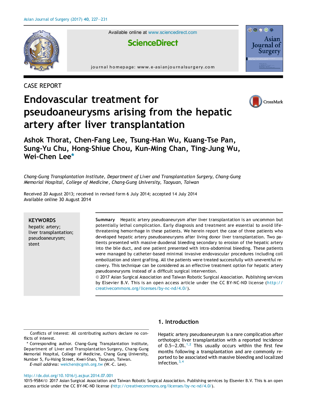 Case reportEndovascular treatment for pseudoaneurysms arising from the hepatic artery after liver transplantation