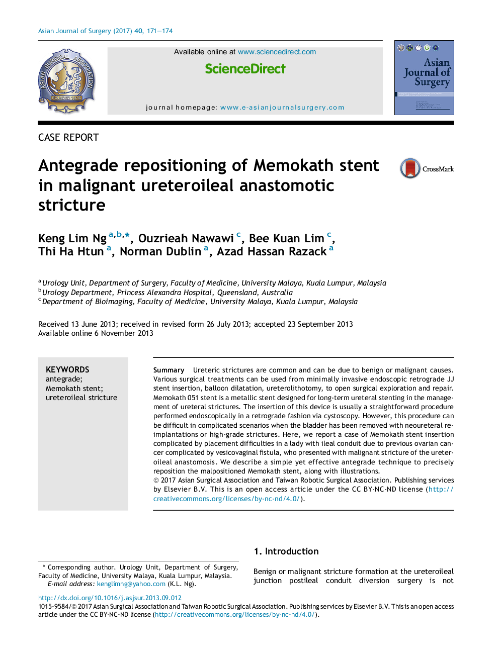 Case reportAntegrade repositioning of Memokath stent in malignant ureteroileal anastomotic stricture