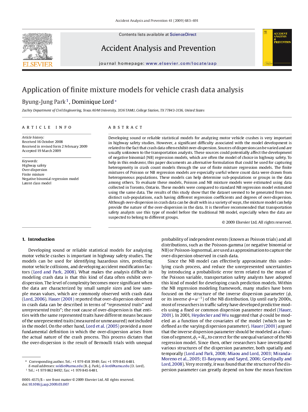 Application of finite mixture models for vehicle crash data analysis