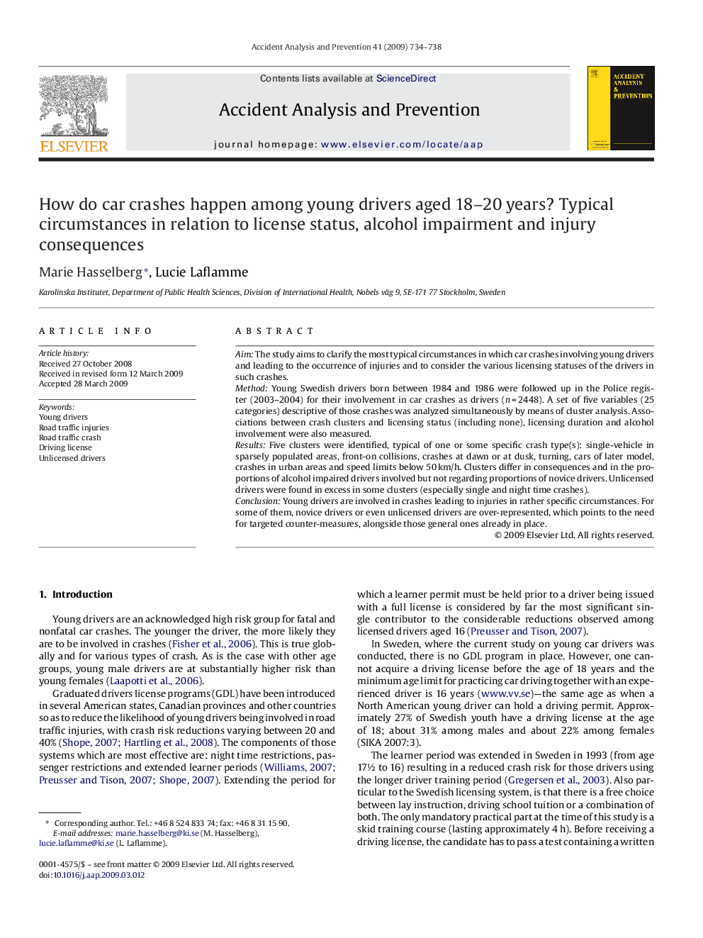 How do car crashes happen among young drivers aged 18–20 years? Typical circumstances in relation to license status, alcohol impairment and injury consequences